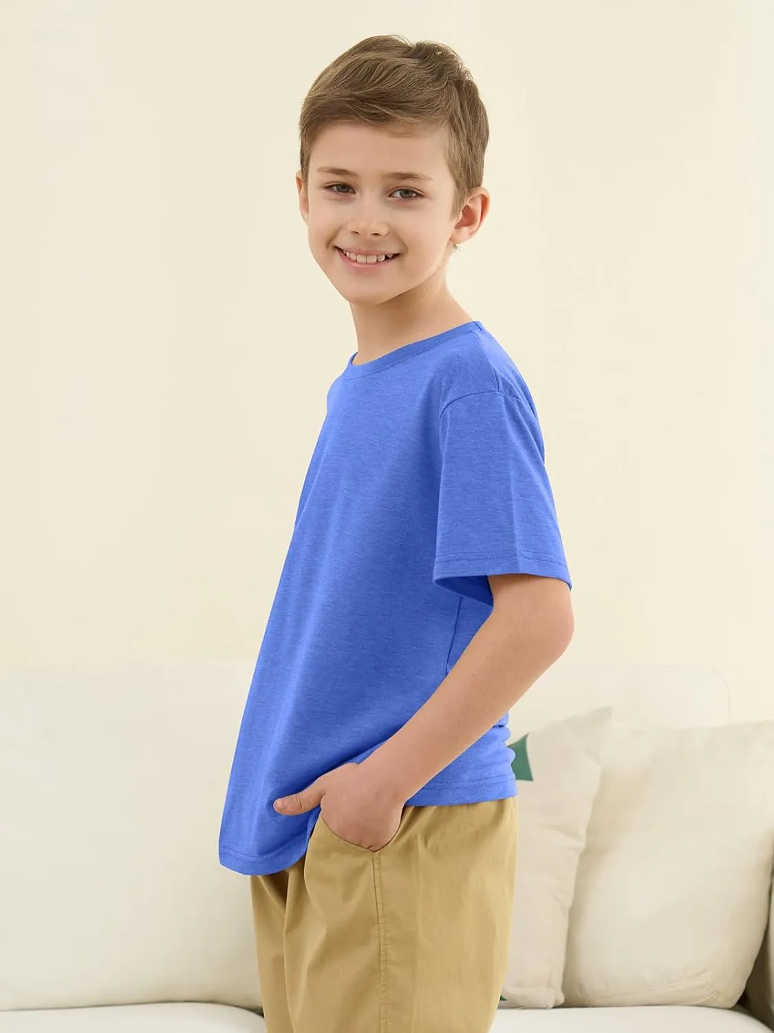 ZDC Boys Short Sleeve T Shirts Kids Summer Crewneck Tops Loose Fit Basic Tees 5-14 Years