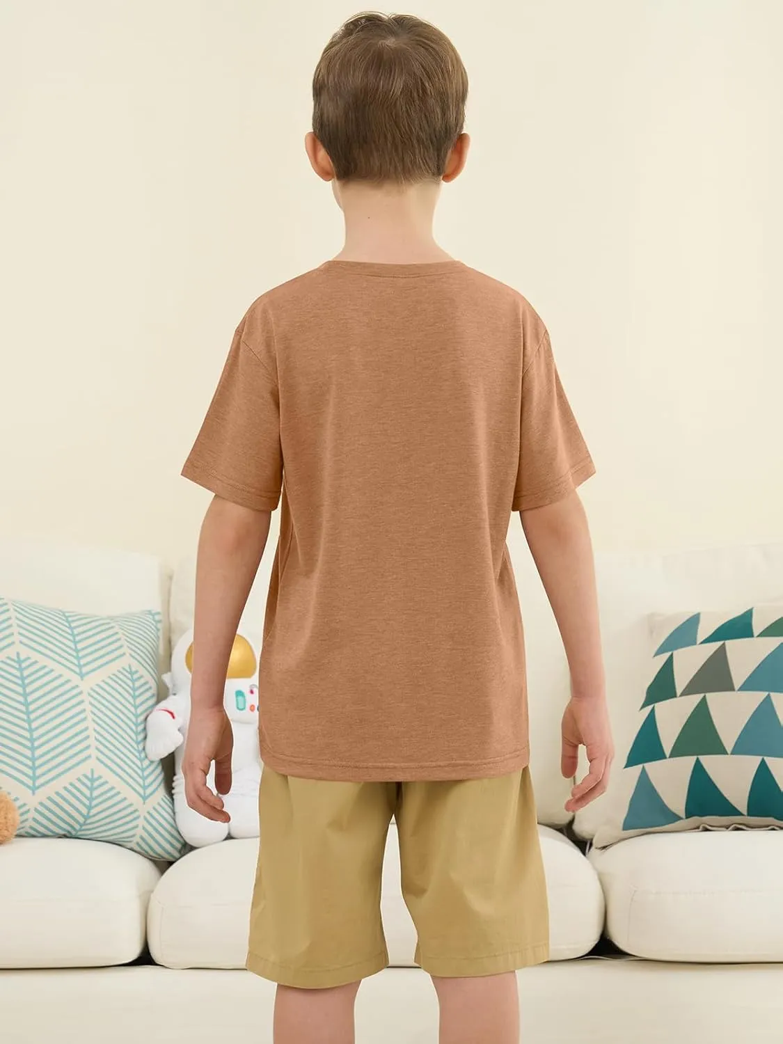 ZDC Boys Short Sleeve T Shirts Kids Summer Crewneck Tops Loose Fit Basic Tees 5-14 Years